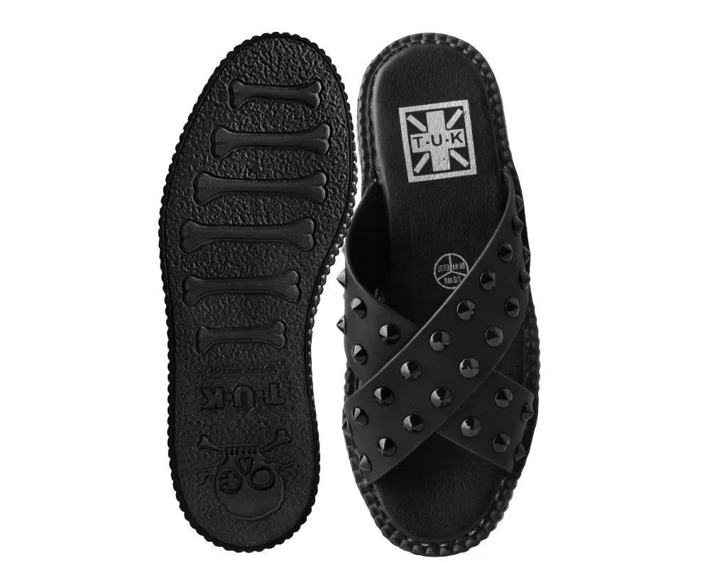 Black TUKskin Cross Strap Studded Sandal