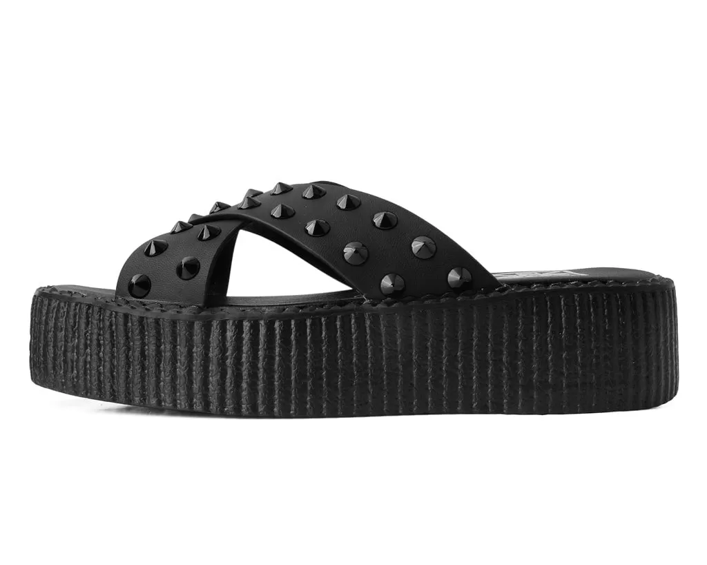 Black TUKskin Cross Strap Studded Sandal