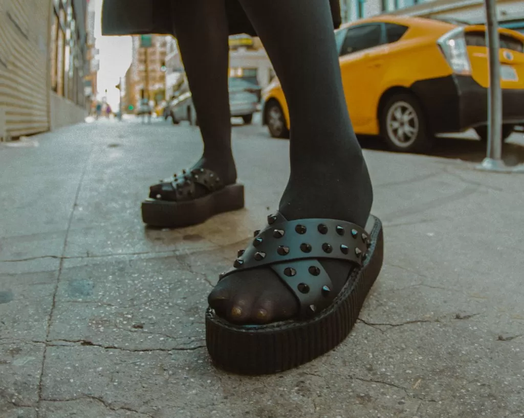 Black TUKskin Cross Strap Studded Sandal