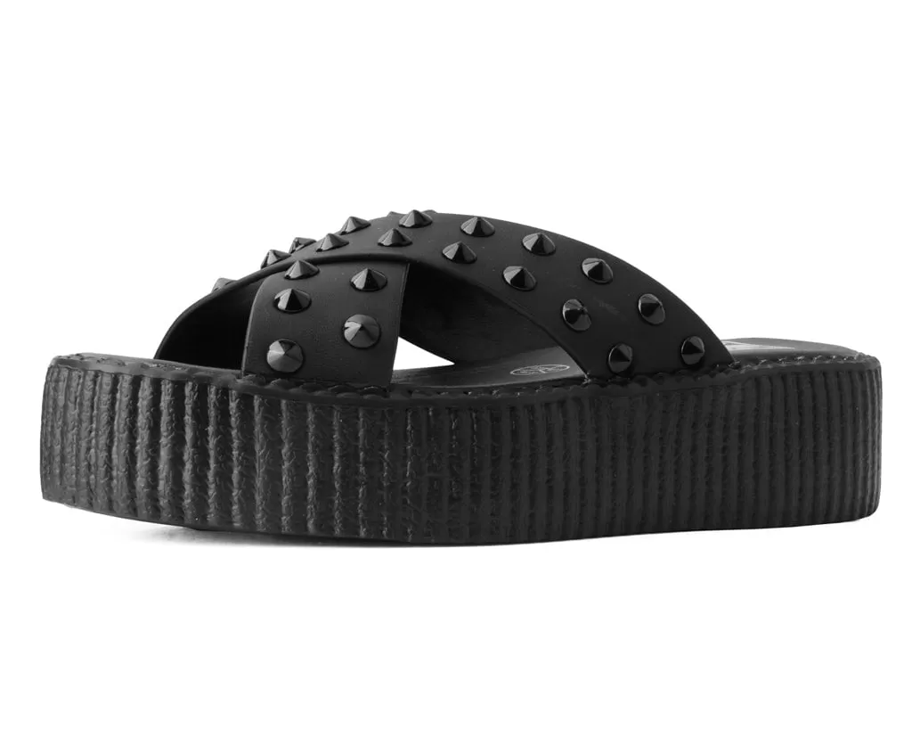 Black TUKskin Cross Strap Studded Sandal