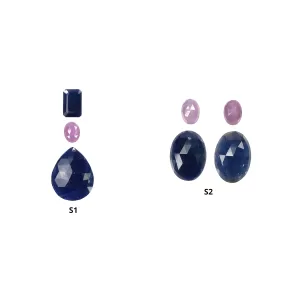 BLUE And Raspberry SAPPHIRE Gemstone Rose & Step Cut : Natural Untreated Sapphire Pear Oval Shape 3pcs