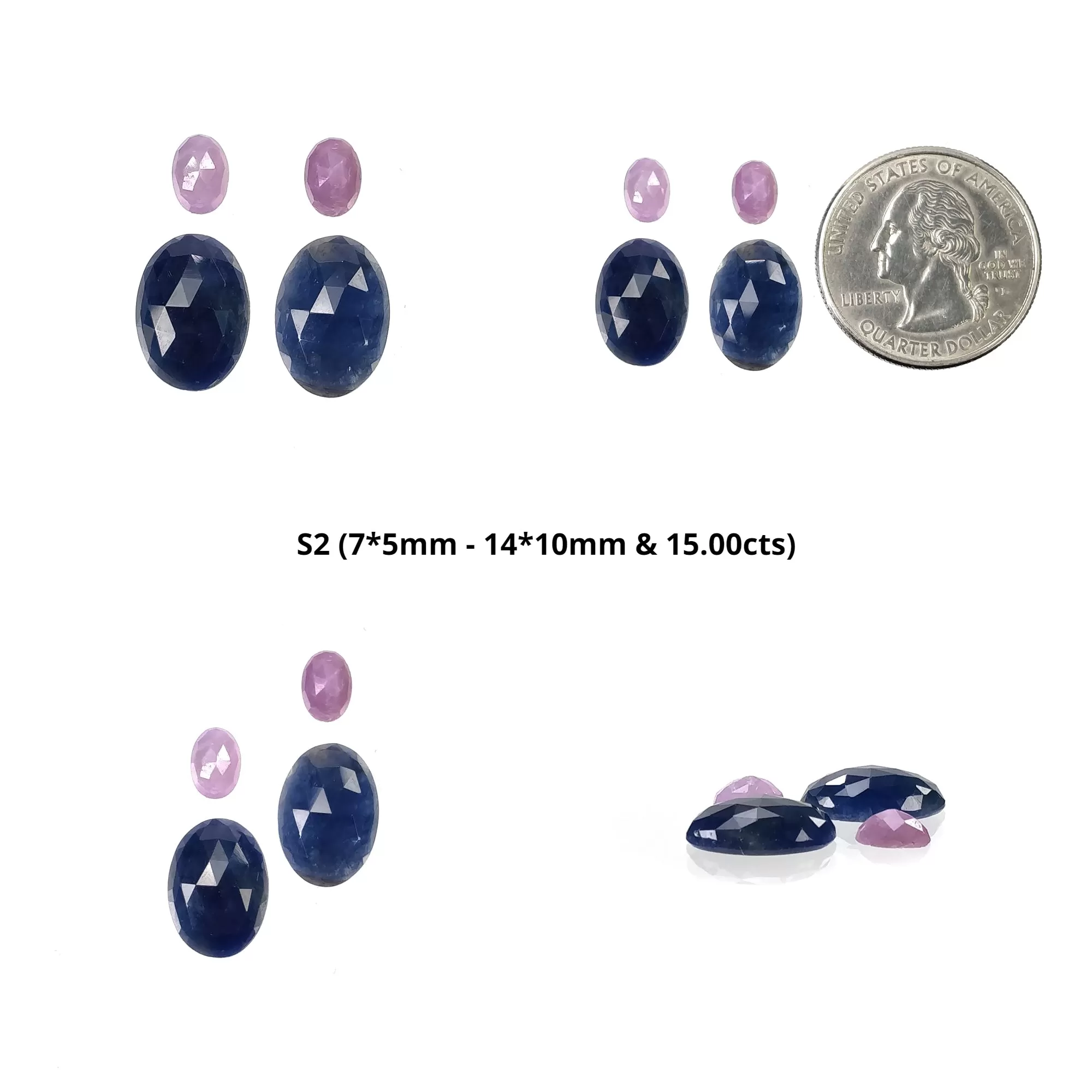 BLUE And Raspberry SAPPHIRE Gemstone Rose & Step Cut : Natural Untreated Sapphire Pear Oval Shape 3pcs