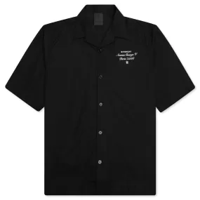 Boxy Fit Shirt w/ Hawaiian Collar - Black