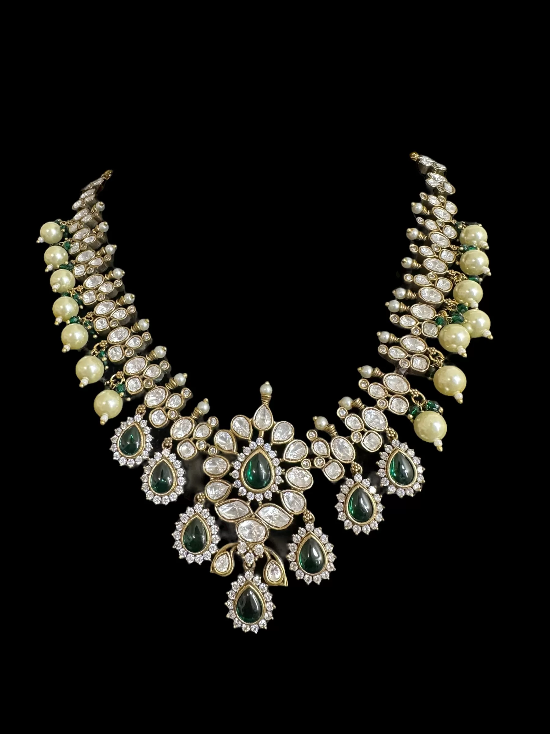 BR303 High quality Polki necklace set with tika - green  ( READY TO SHIP )