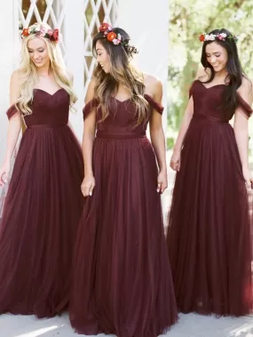 Burgundy Bridesmaid Dress Off The Shoulder Cheap Long Bridesmaid Dress #ER302