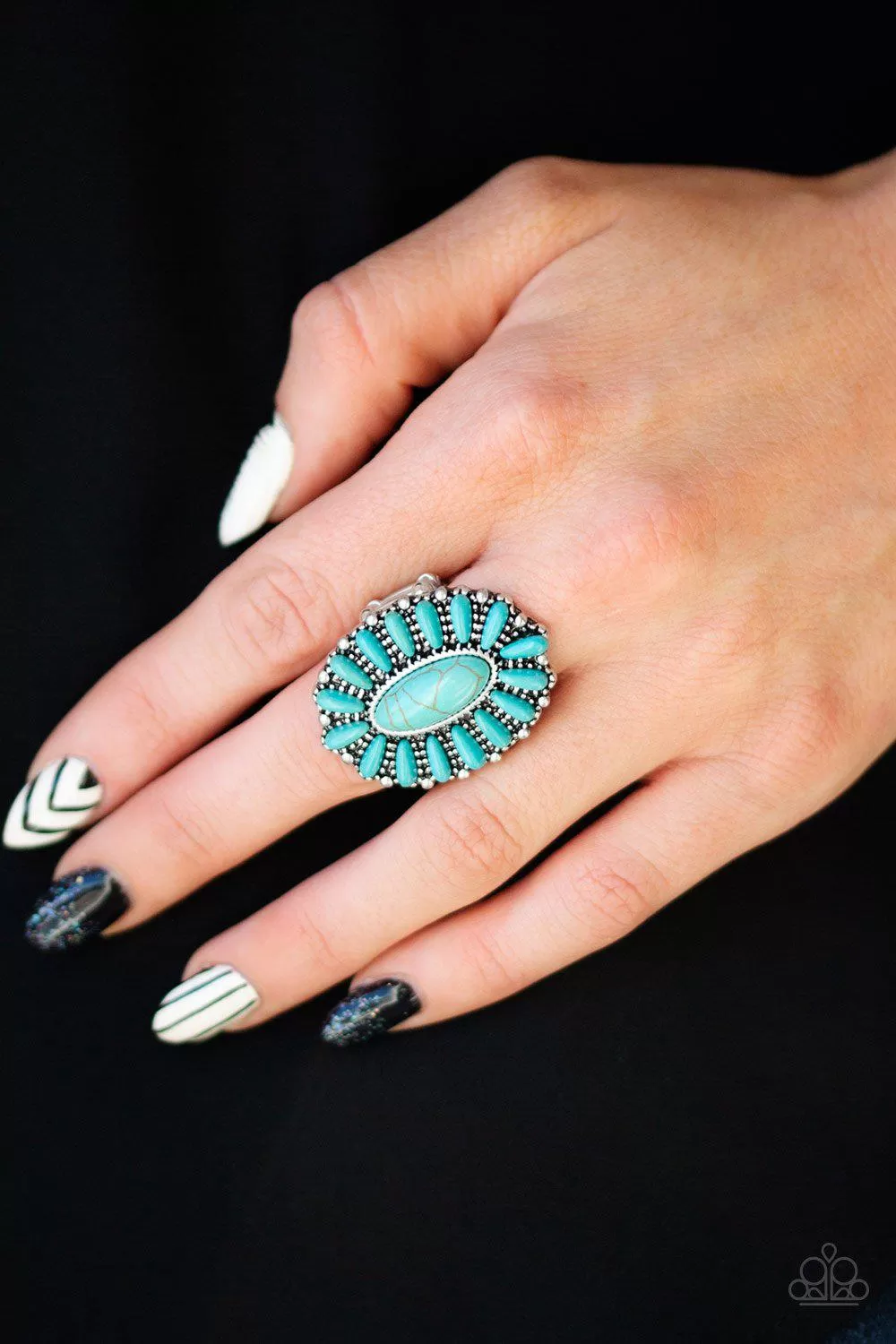 Cactus Cabana Turquoise Blue Stone Ring - Paparazzi Accessories