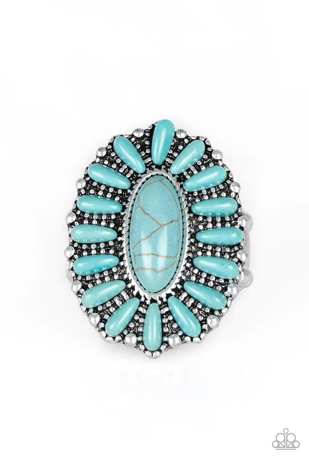 Cactus Cabana Turquoise Blue Stone Ring - Paparazzi Accessories