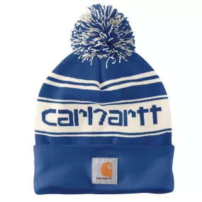 'Carhartt' Adult Knit Pom Pom Cuffed Logo Beanie - Glass Blue