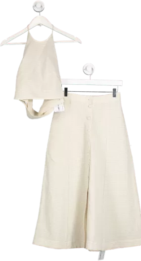 Casa Raki Beige Organic Cotton Button Down Midi Skirt And Backless Halter Top UK S