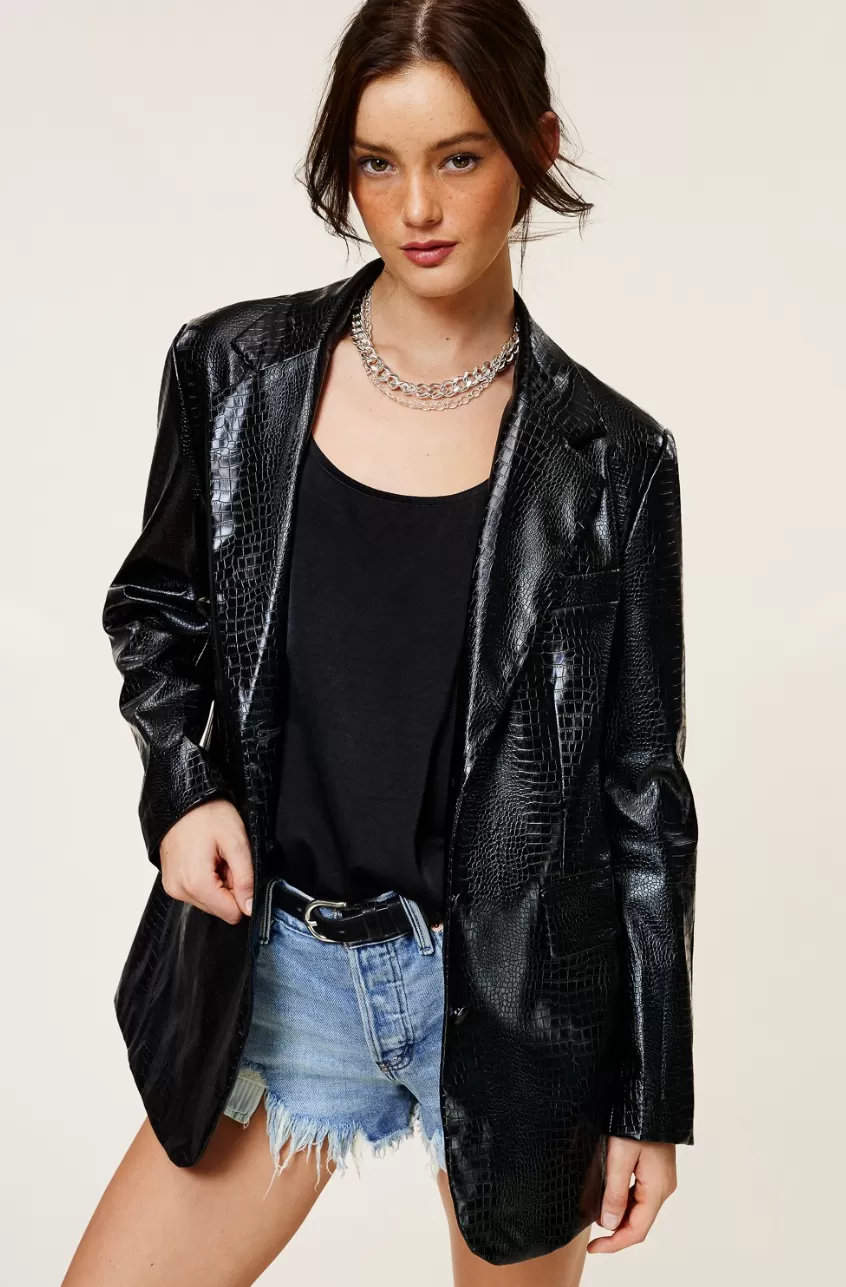 Cassandra Faux Leather Croc Blazer