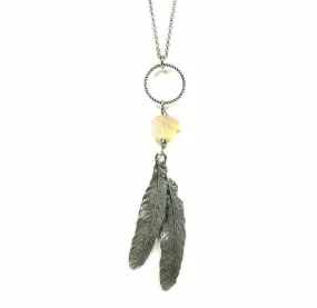 Citrine feather ring drop necklace