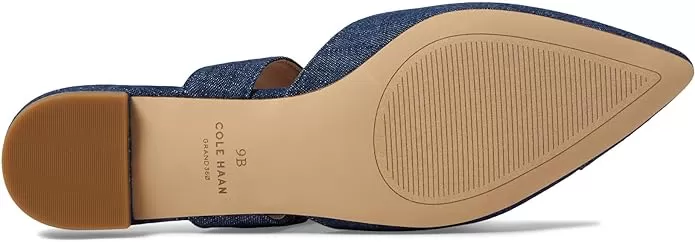 Cole Haan Vandam Buckle Denim Leather Pointed Toe Slip On Flat Classic Mules