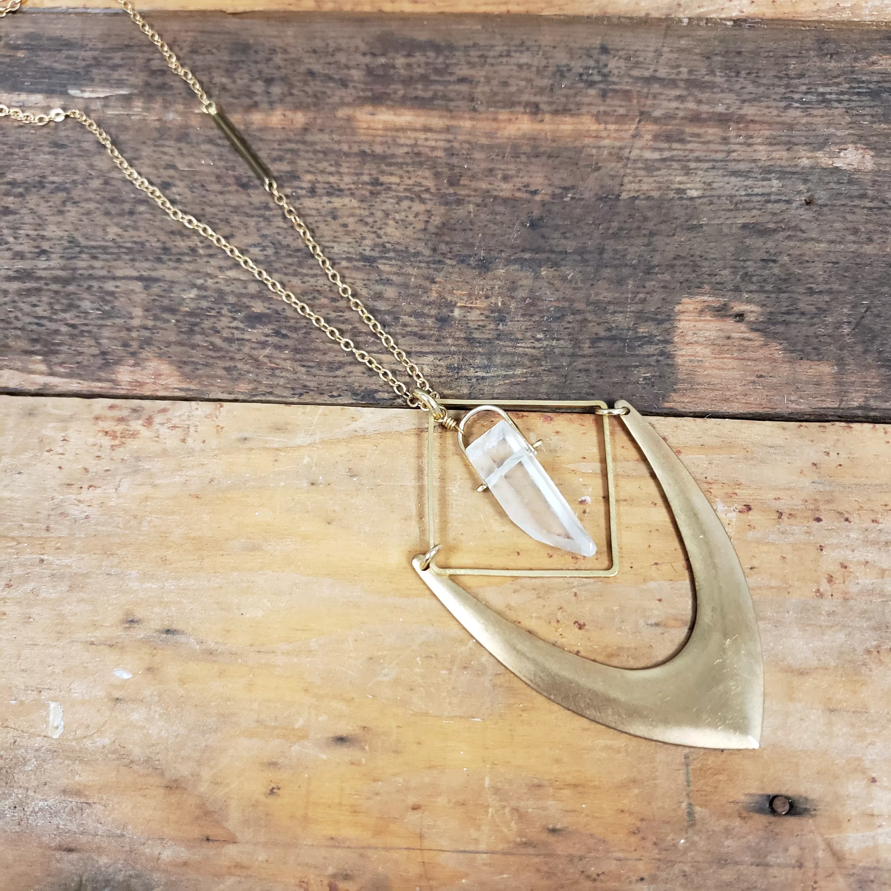 Crystal Quartz Point Chevron Necklace