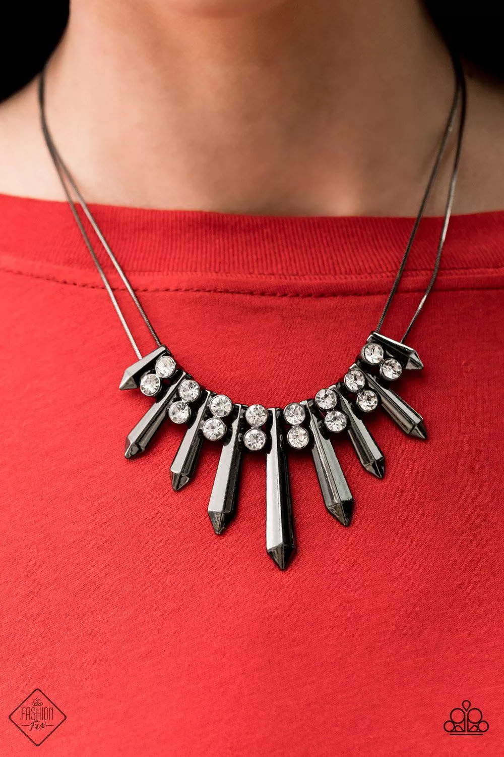 Dangerous Dazzle Gunmetal Black and White Rhinestone Necklace - Paparazzi Accessories