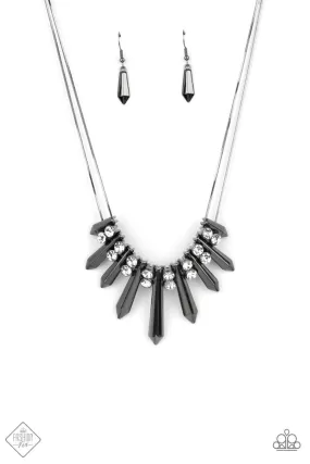 Dangerous Dazzle Gunmetal Black and White Rhinestone Necklace - Paparazzi Accessories