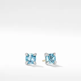 David Yurman Chatelaine 6MM Stud Earrings with Blue Topaz and Diamonds