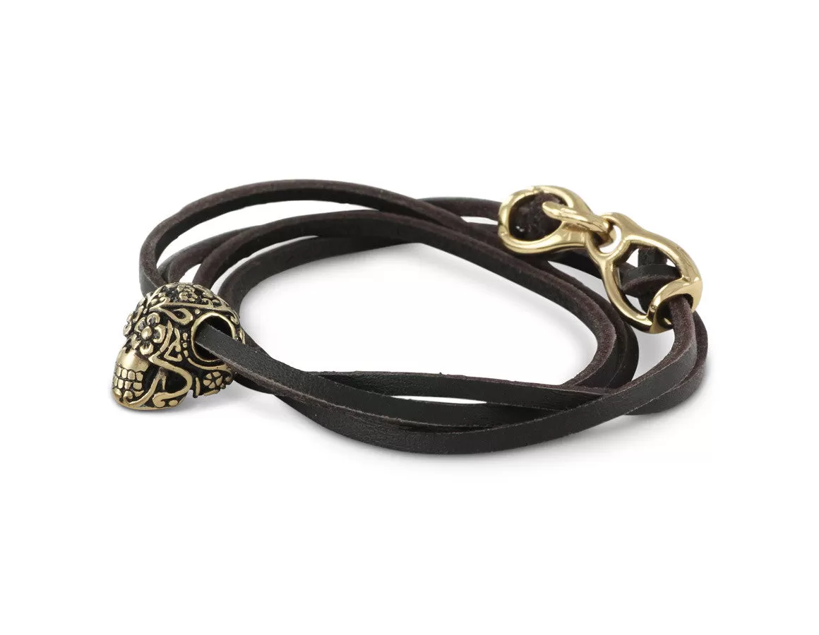 Day of the Dead Leather Bracelet - Bronze