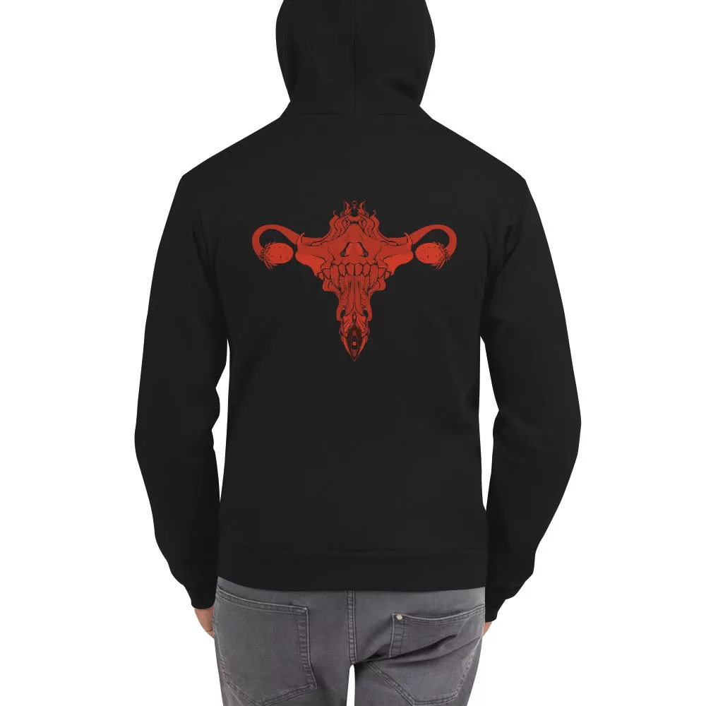 Death Metal Uterus, Unisex Zip Up Hoodie Sweater, Black