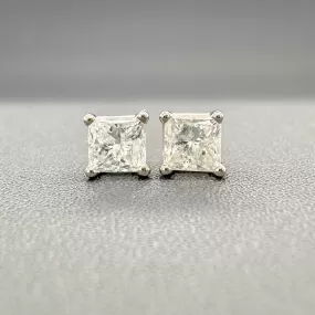 Estate 14K W Gold 0.51cttw G-H/SI2 Princess Diamond Stud Earrings