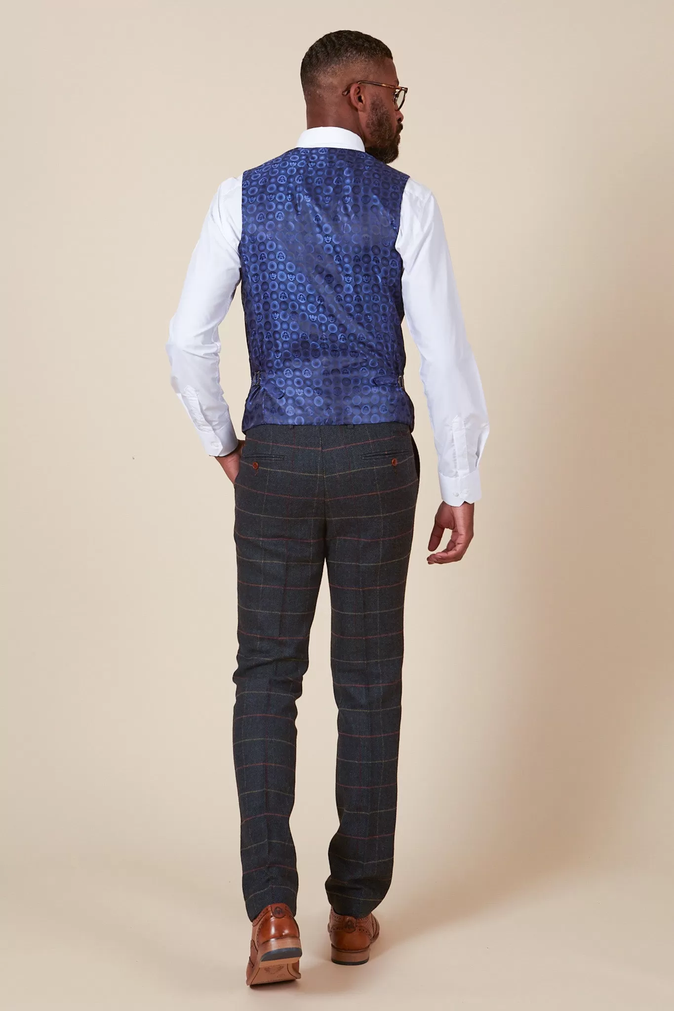 ETON - Single Breasted Navy Blue Tweed Check Waistcoat