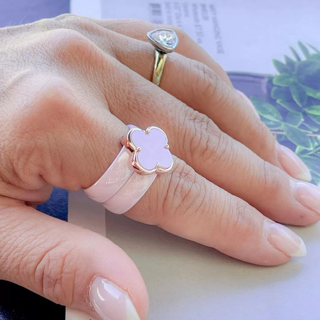 Feeling Pretty Pink Clover Ceramic Ring