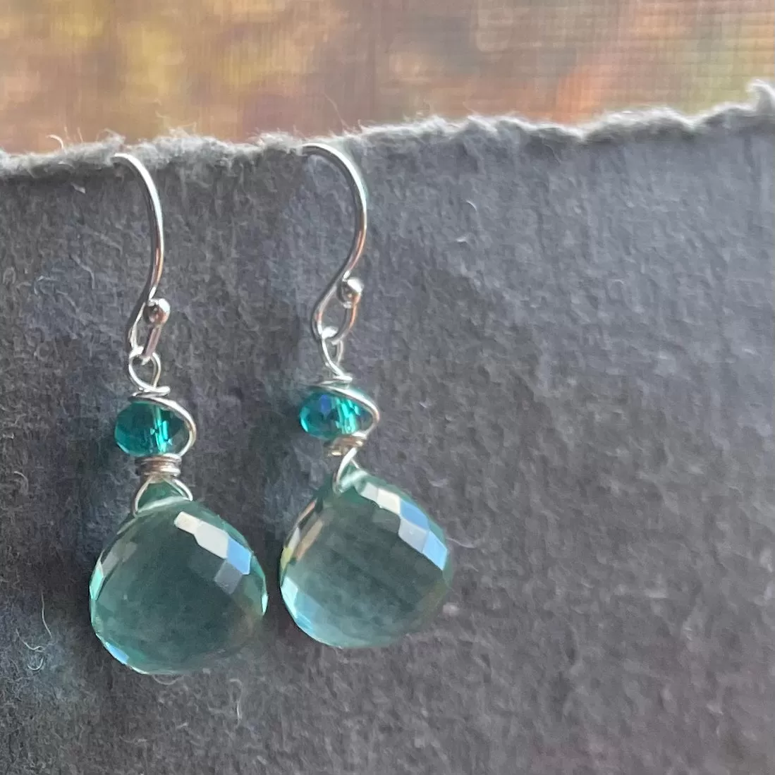 Fluorite Green Quartz Onion Dangle Earrings