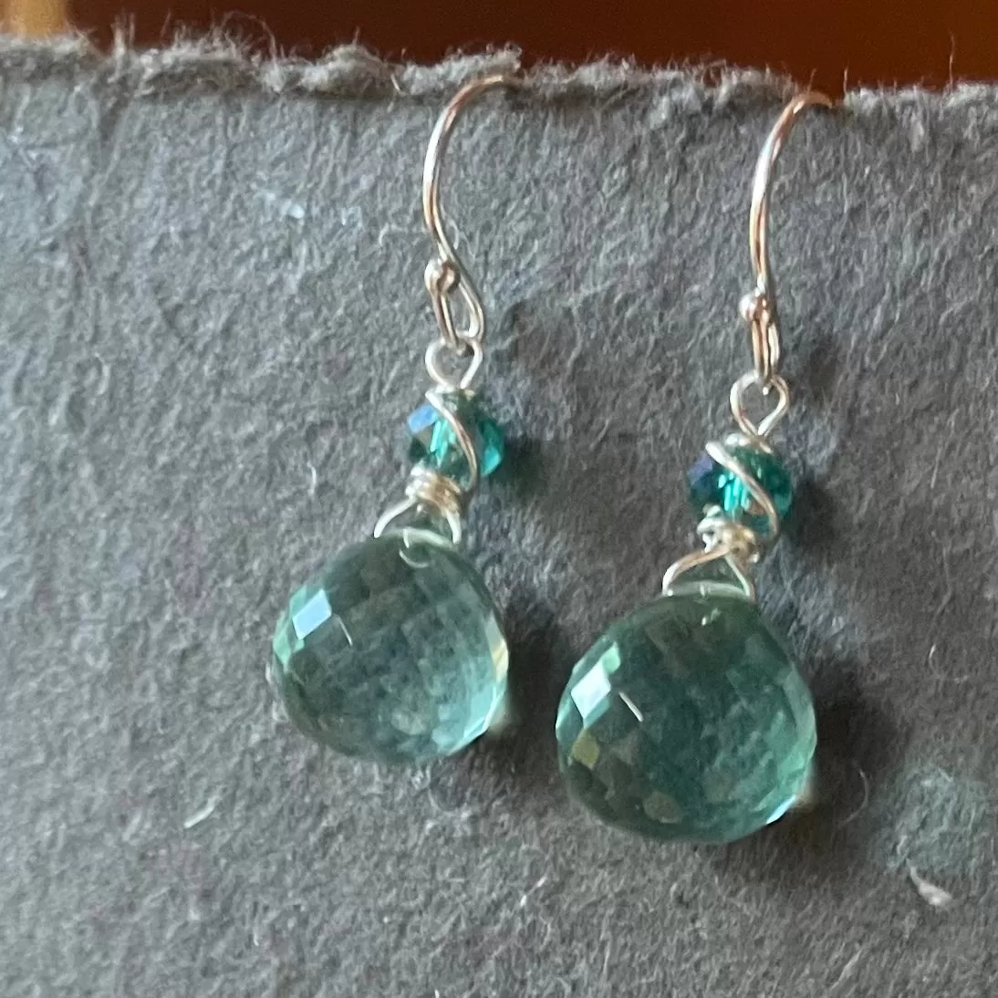 Fluorite Green Quartz Onion Dangle Earrings