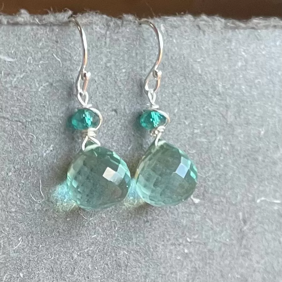 Fluorite Green Quartz Onion Dangle Earrings