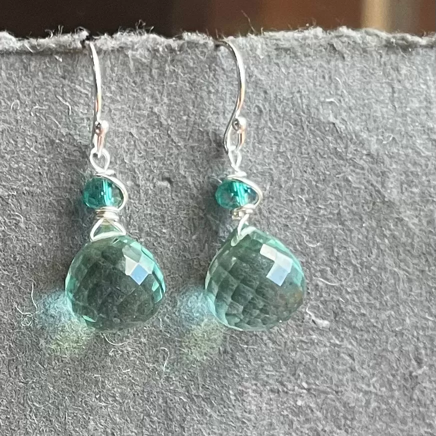 Fluorite Green Quartz Onion Dangle Earrings