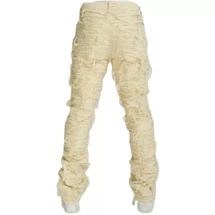 Foreign Brand Politics Thrashed Distressed Stacked Flare Jeans (Cream) DEBRIS504