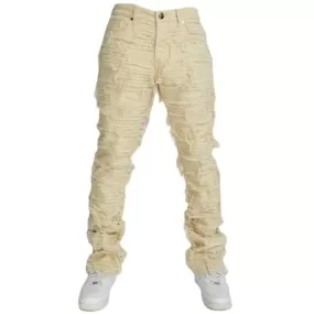 Foreign Brand Politics Thrashed Distressed Stacked Flare Jeans (Cream) DEBRIS504