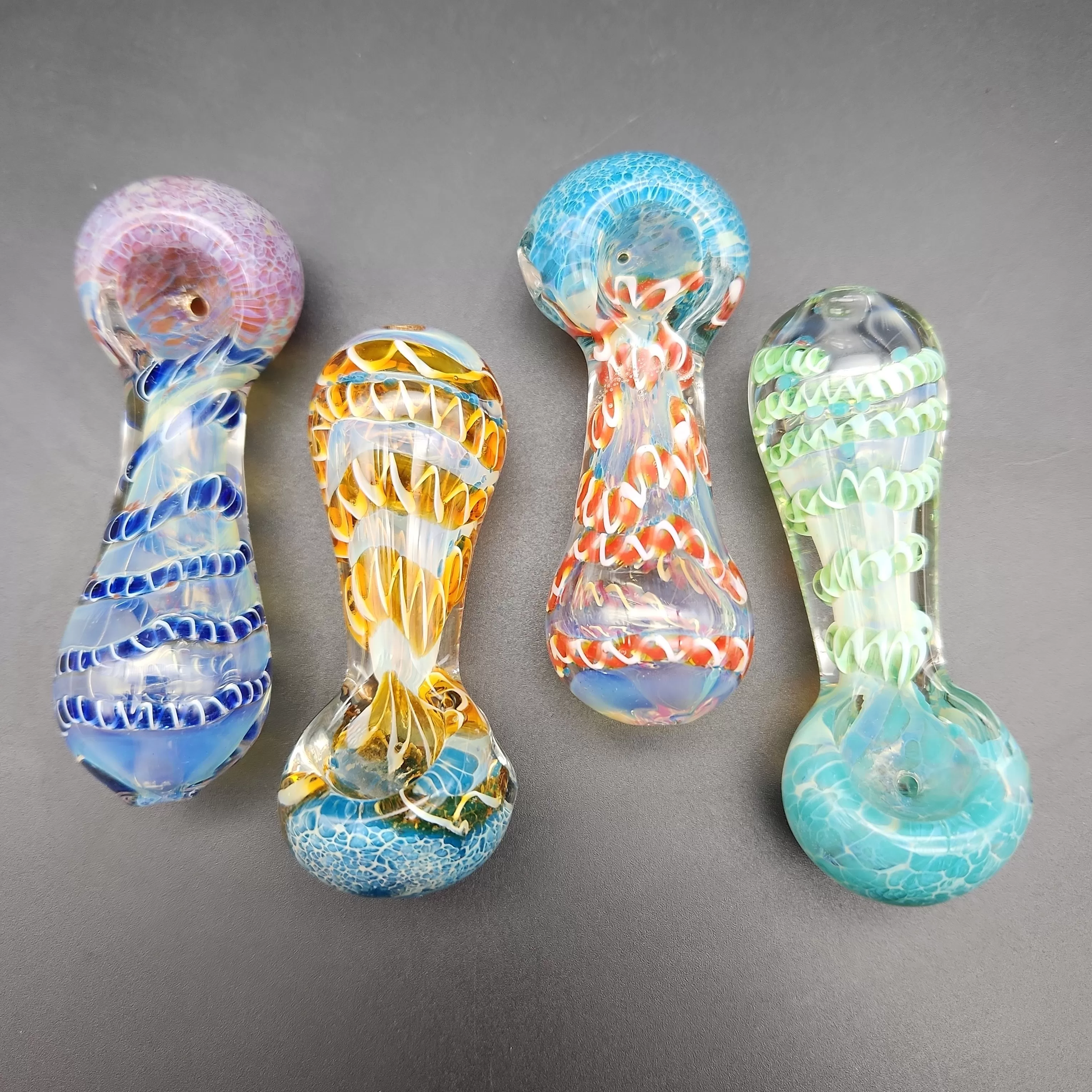 Frit & Cord Worked Spoon Hand Pipe - 3.25