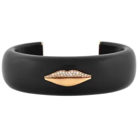 G. BVLGARI Vintage 18kt Rose Gold   Jet "Enigma" Diamond Lips Cuff Bracelet