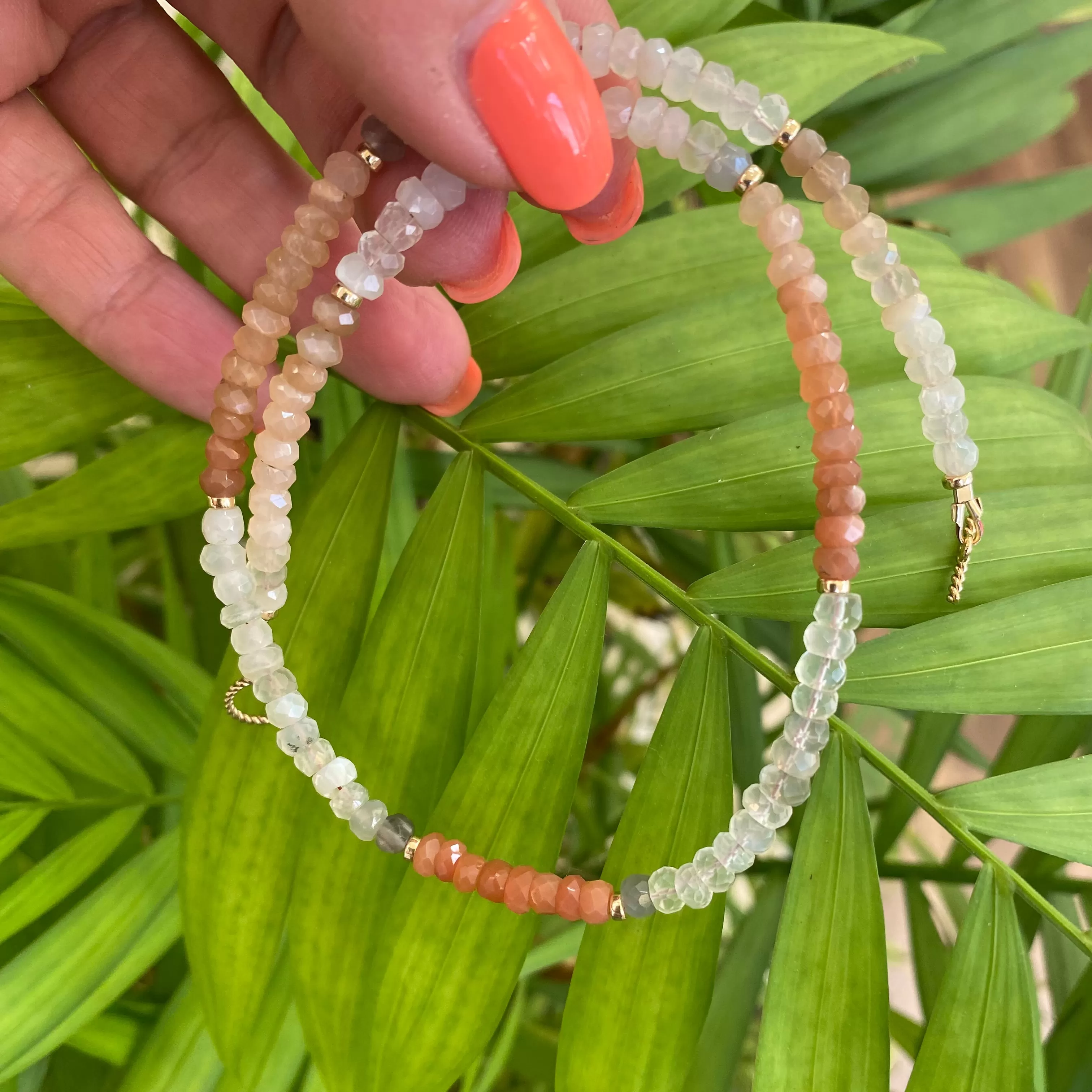 Genuine Multi Moonstone Choker Necklace with 14k gold filled Toggle Closure, 15in, June Birthstone