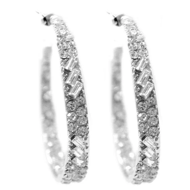 Glitzy By Association Silver and White SUPER Bling Hoop Earrings