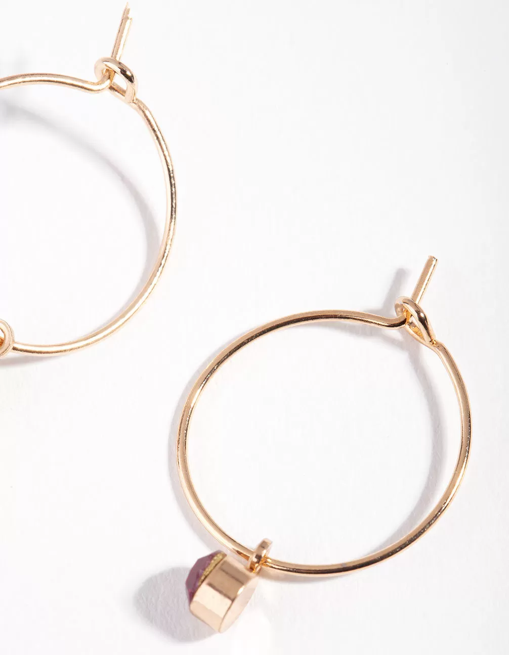 Gold Red Stone Fine Hoop Earrings