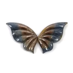 Golden Brown Chocolate Blue Sheen SAPPHIRE Gemstone Carving : 19.95cts Natural Untreated Sapphire Hand Carved BUTTERFLY 23*11mm Pair