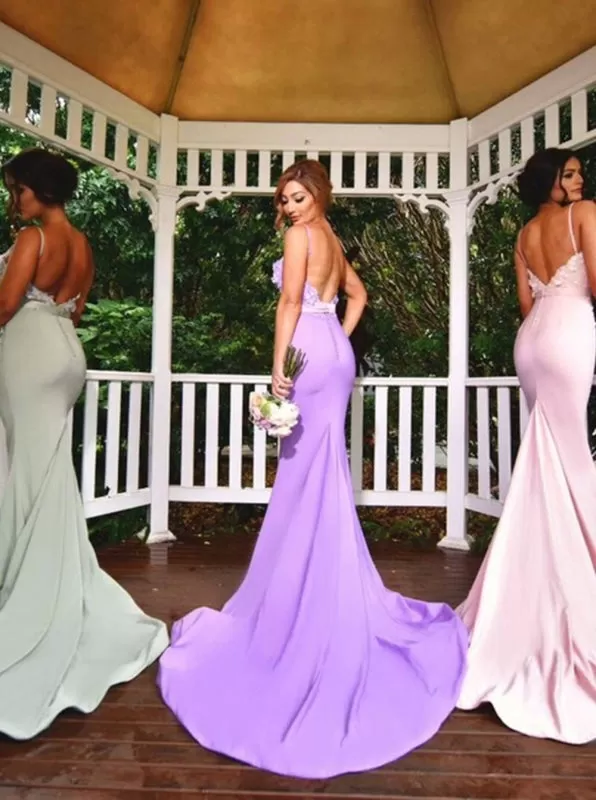 Graceful Sweetheart Mermaid ?Appliques ?Backless Bridesmaid Dresses