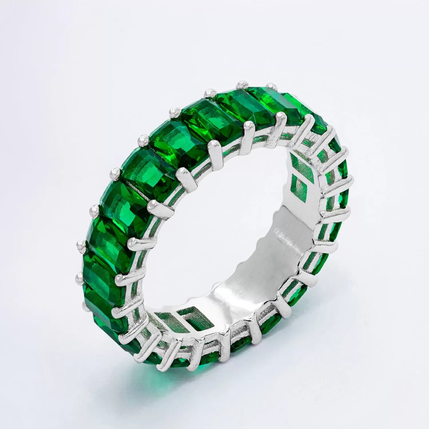 Green Engraved Personalized Cubic Zirconia Ring