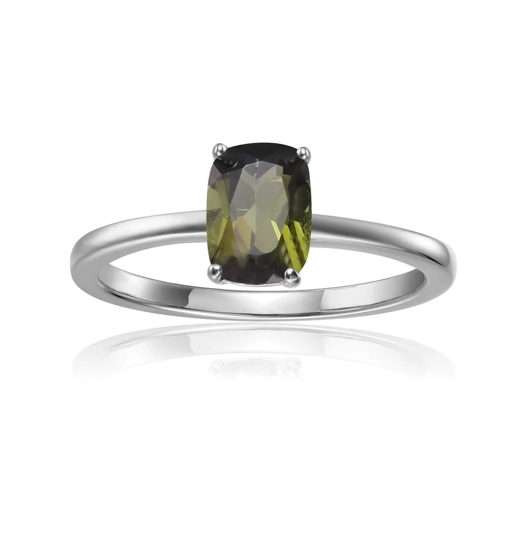 Green Tourmaline Cushion Solitaire Ring