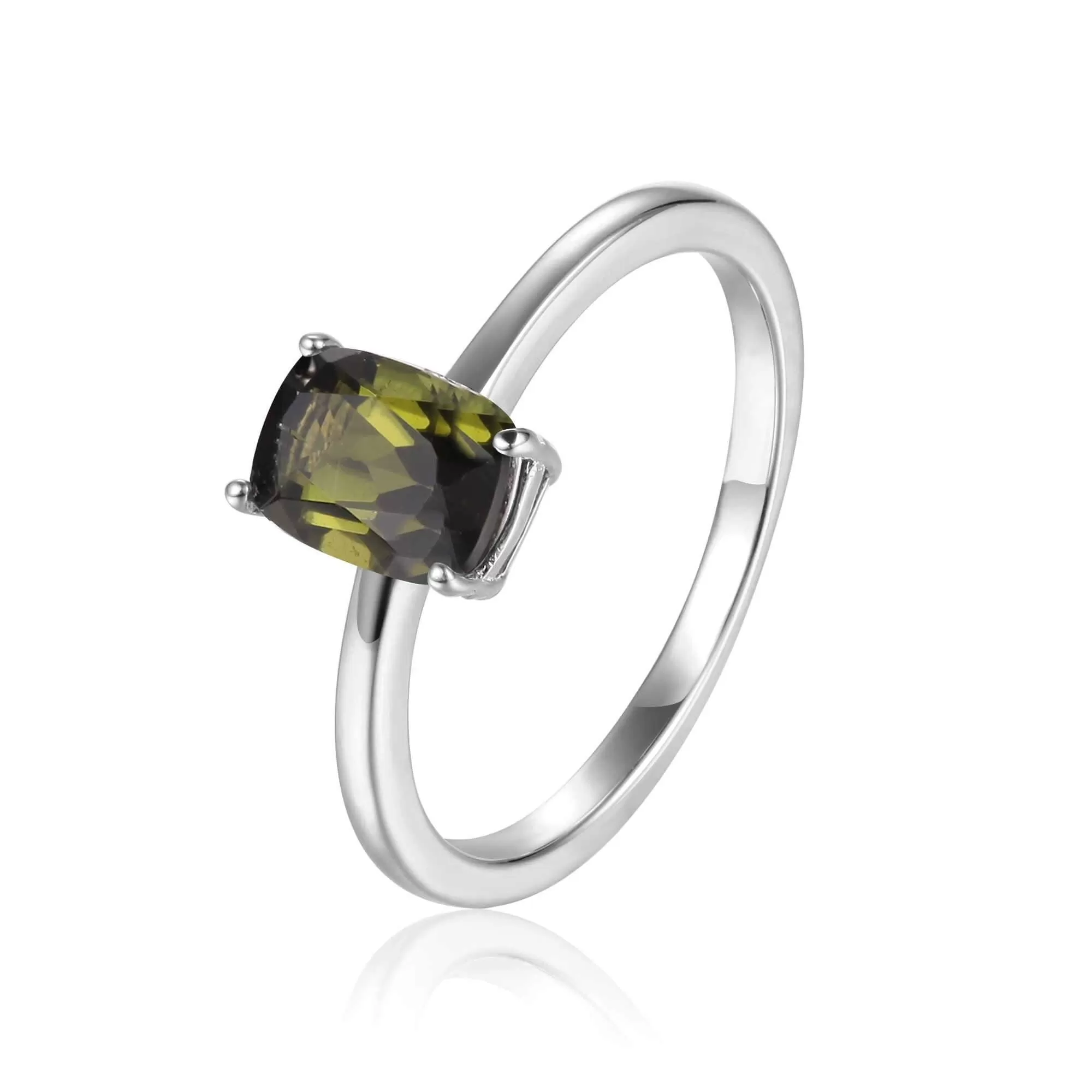 Green Tourmaline Cushion Solitaire Ring