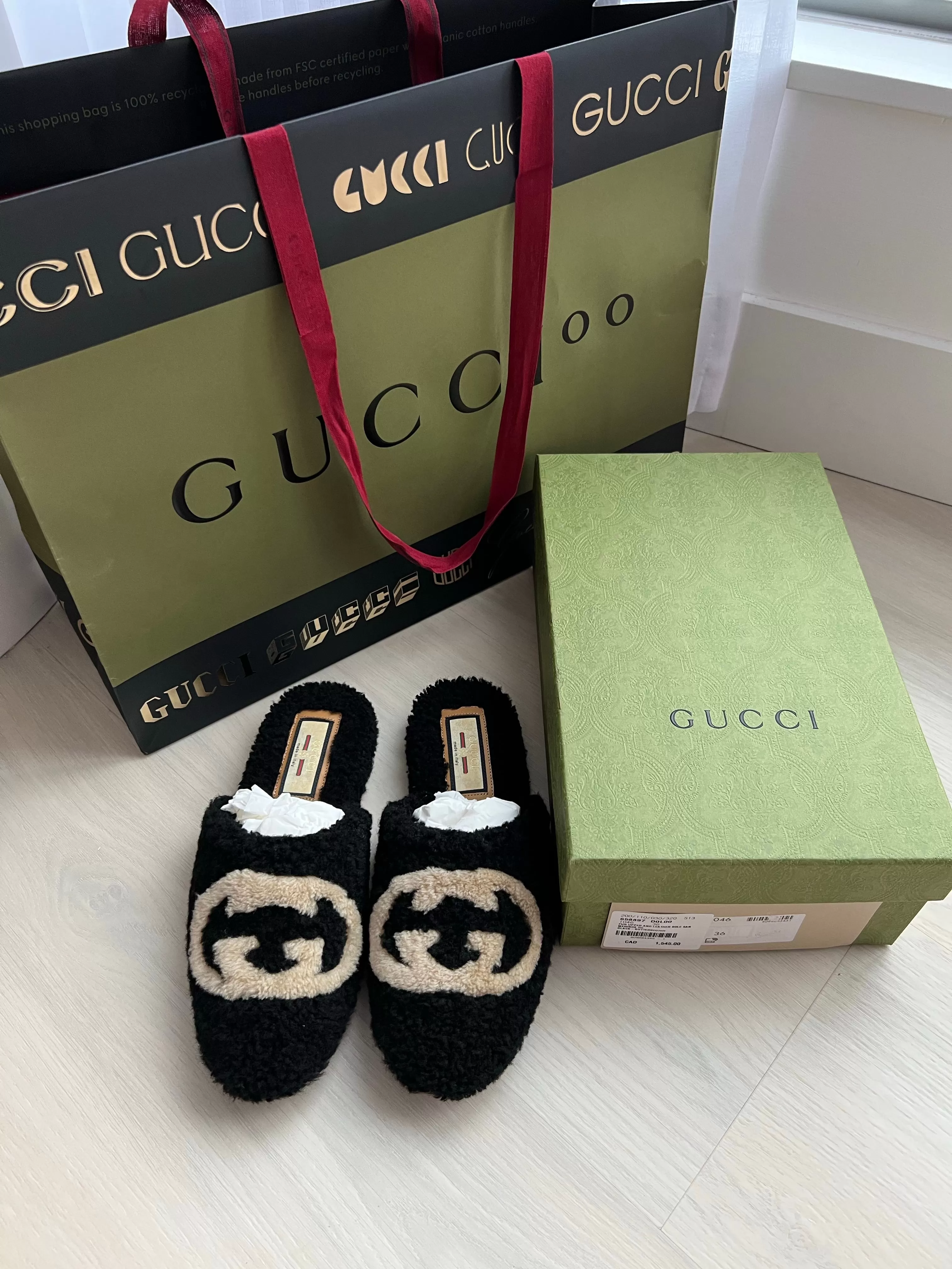 Gucci GG Shearling Mules