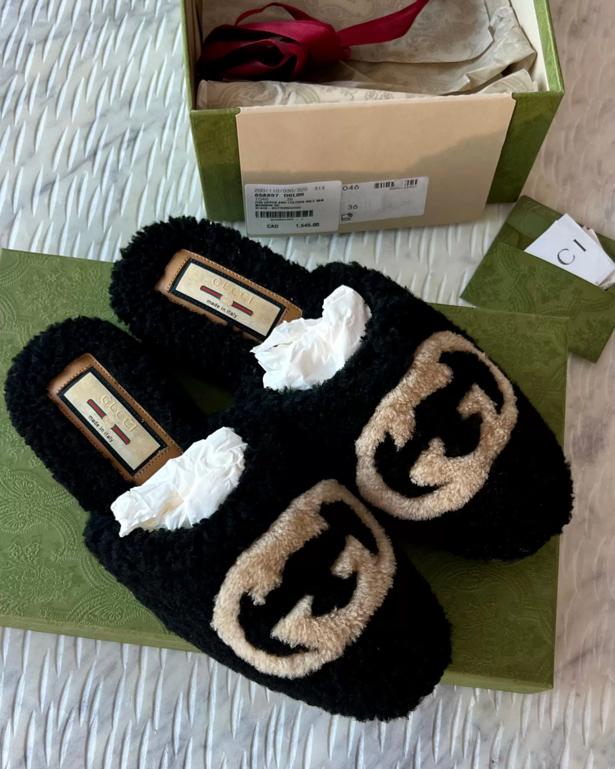 Gucci GG Shearling Mules