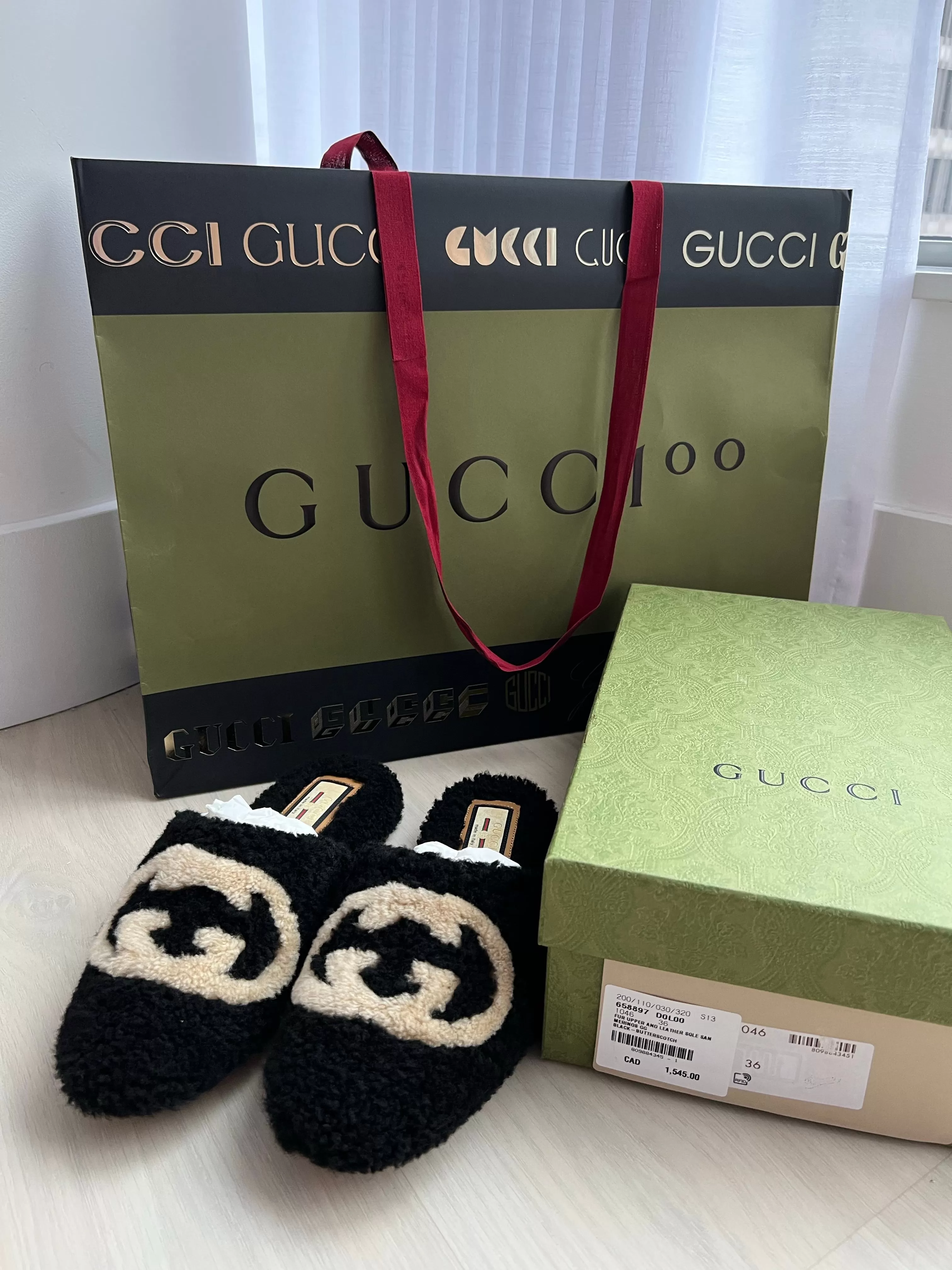 Gucci GG Shearling Mules