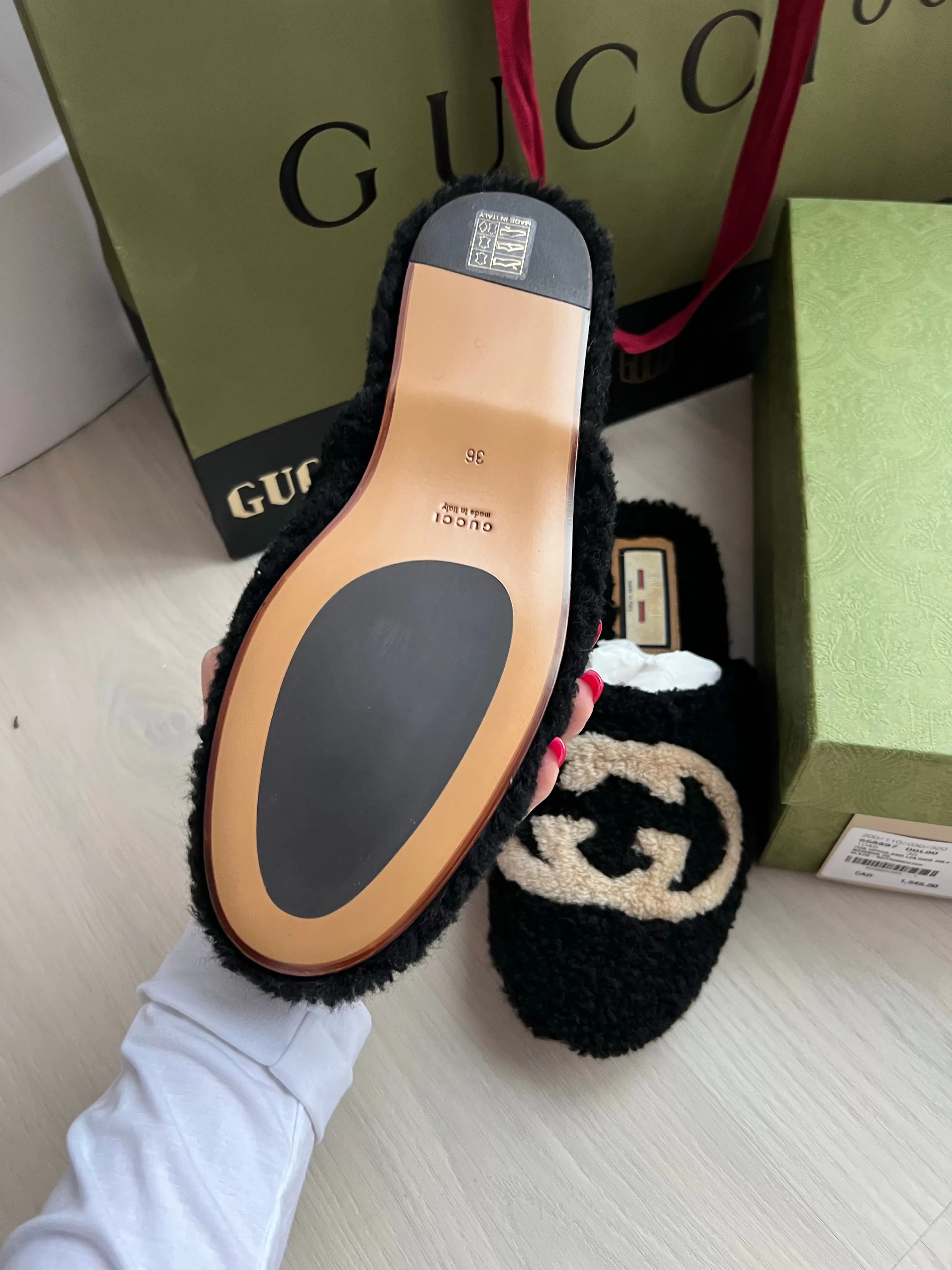 Gucci GG Shearling Mules