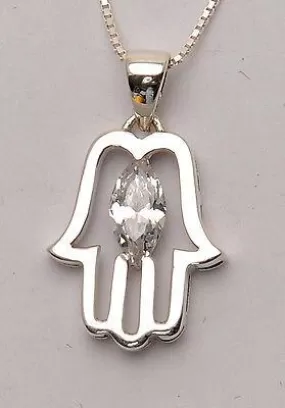 Hamsa Charm Pendant Necklace Kabbalah luck Fatima hand 925 Sterling Silver #54