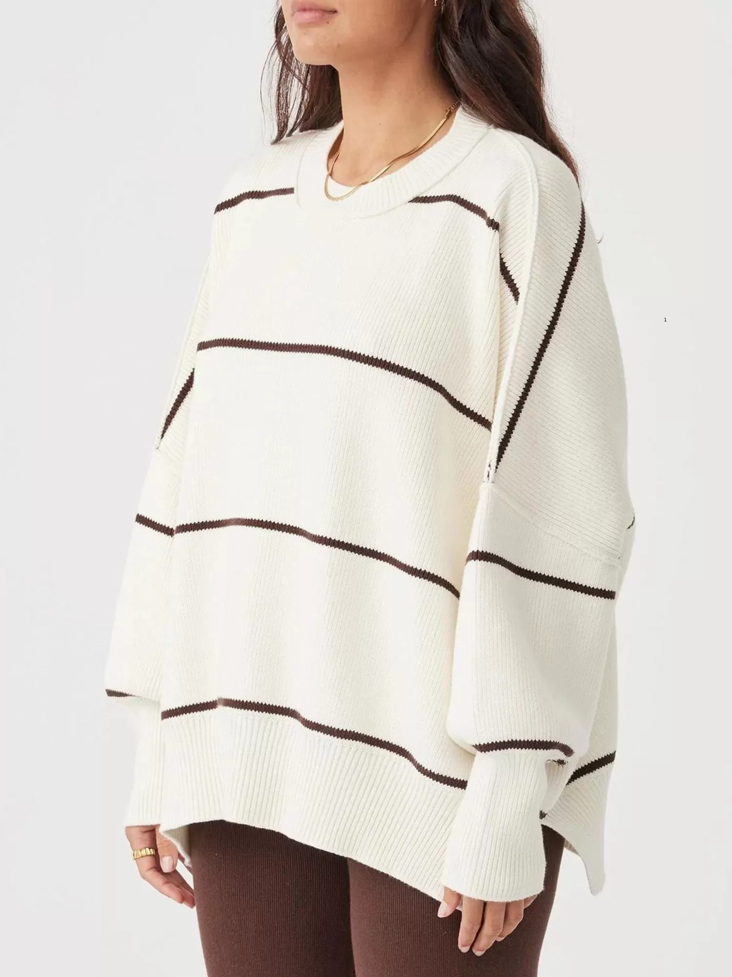 Harper Stripe Organic Knit Sweater | Cream & Chocolate