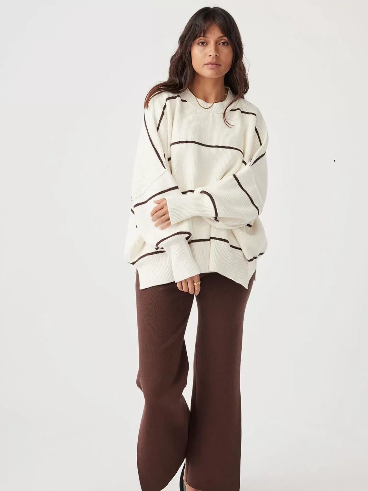 Harper Stripe Organic Knit Sweater | Cream & Chocolate