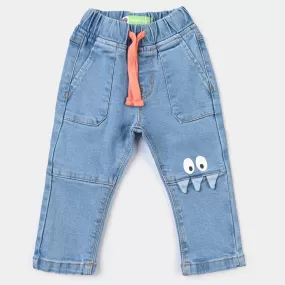 Infant Boys Denim Stretch Pant Monster-Mid Blue