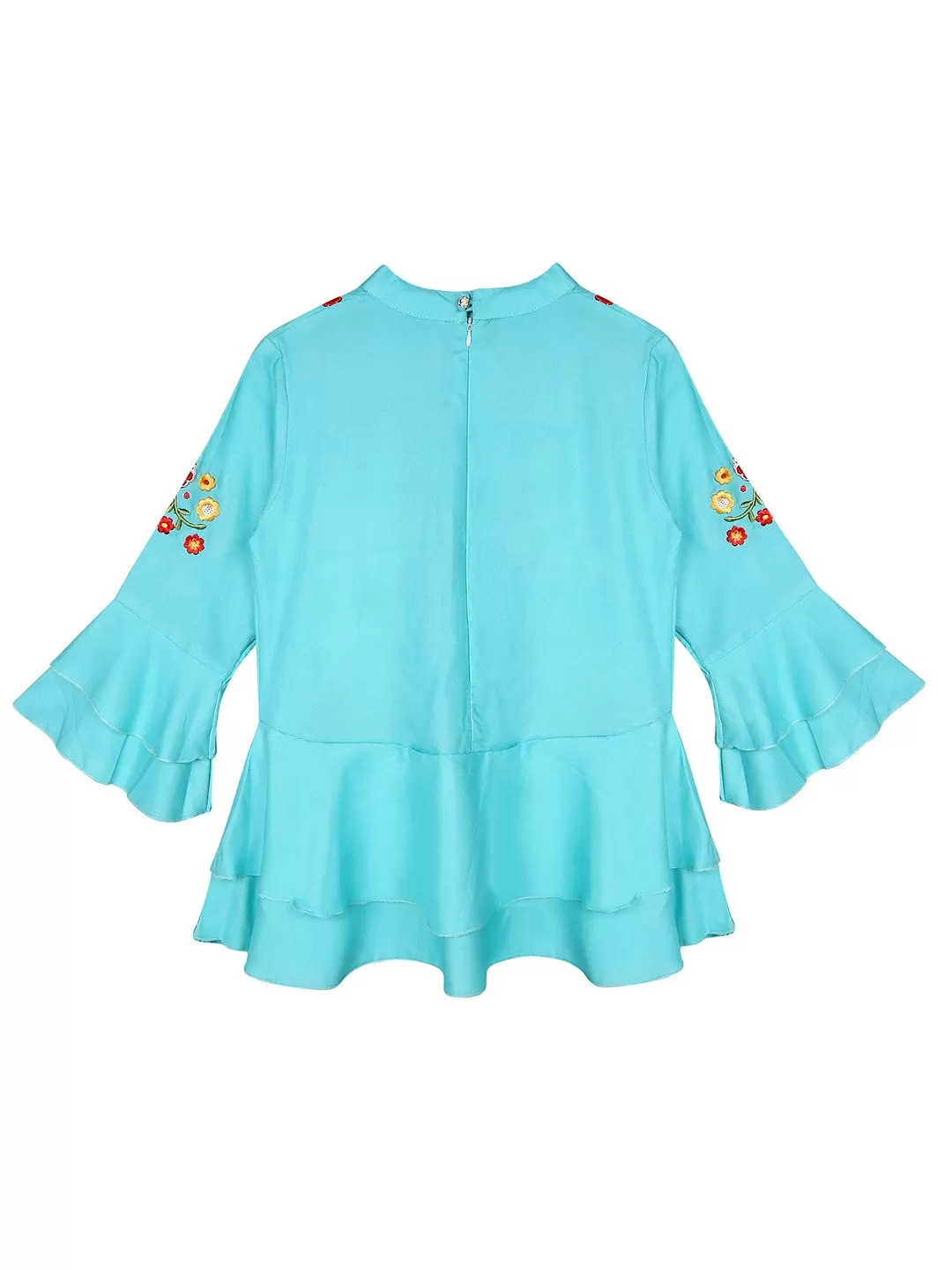 Ishin Girls Viscose Rayon Blue Embroidered Top